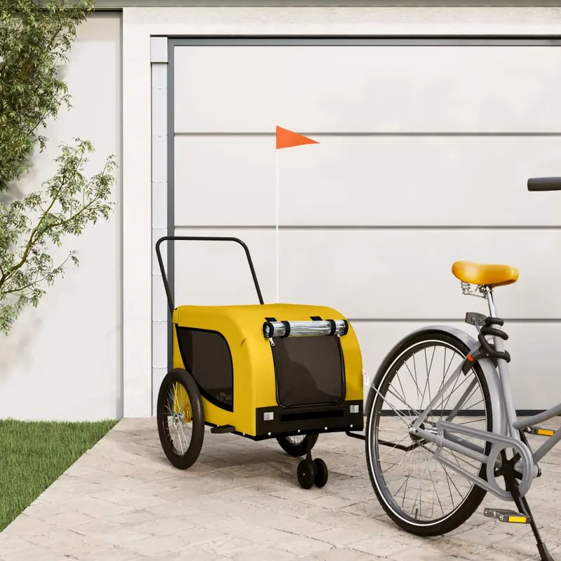 Remolque bicicleta mascotas hierro tela Oxford amarillo negro