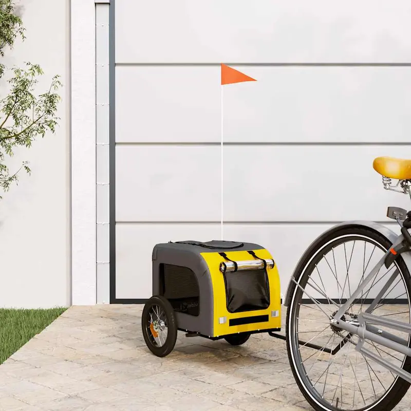 Remolque de bicicleta mascotas hierro tela Oxford amarillo gris