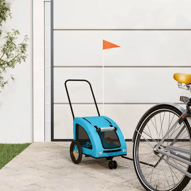 Remolque de bicicleta mascotas hierro tela Oxford azul