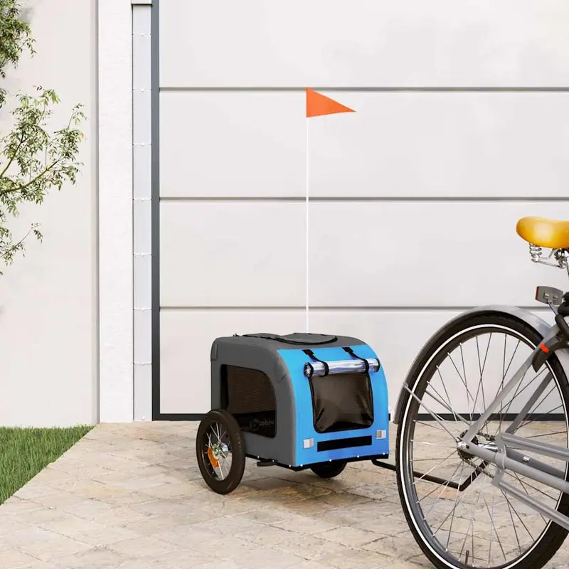 Remolque de bicicleta mascotas hierro tela Oxford azul gris
