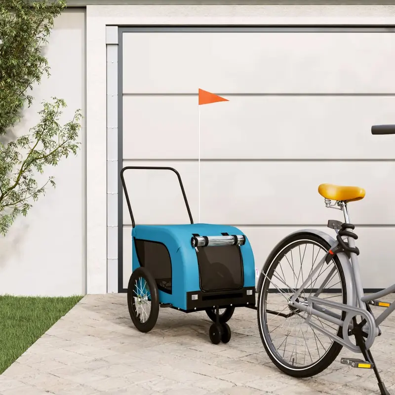 Remolque de bicicleta mascotas hierro tela Oxford azul negro