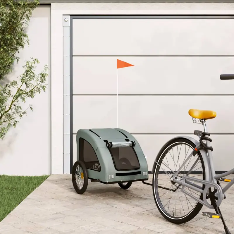 Remolque de bicicleta mascotas hierro tela Oxford gris
