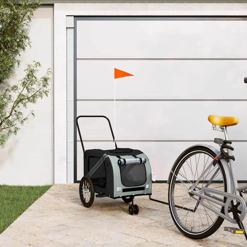 Remolque de bicicleta mascotas hierro tela Oxford gris negro
