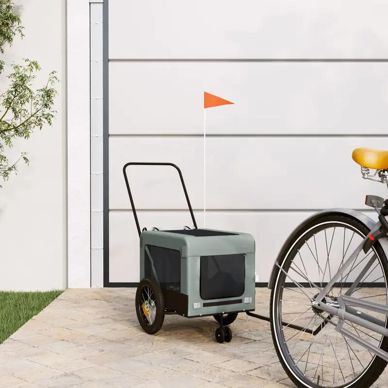 Remolque de bicicleta mascotas hierro tela Oxford gris negro
