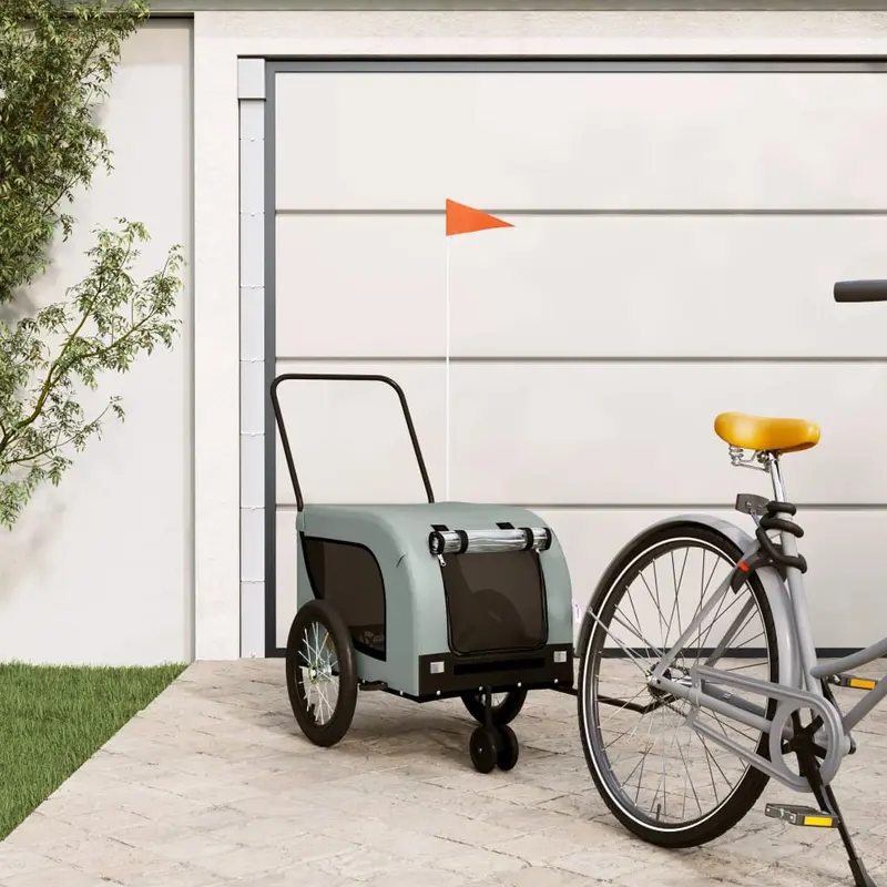 Remolque de bicicleta mascotas hierro tela Oxford gris negro