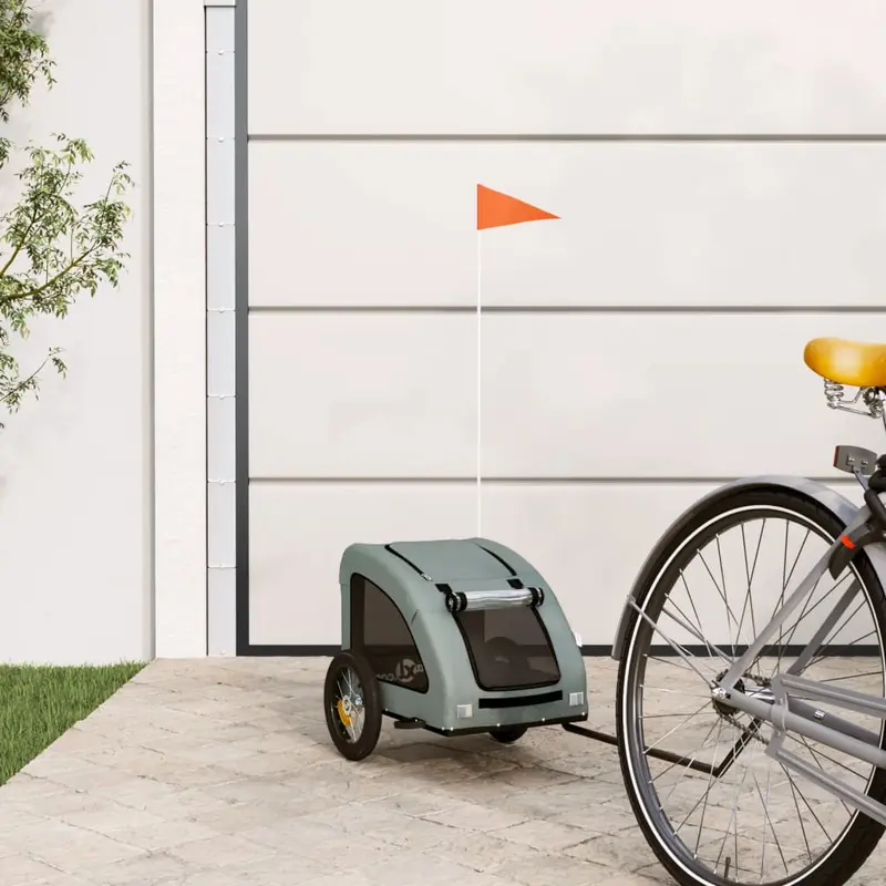 Remolque de bicicleta mascotas hierro tela Oxford gris