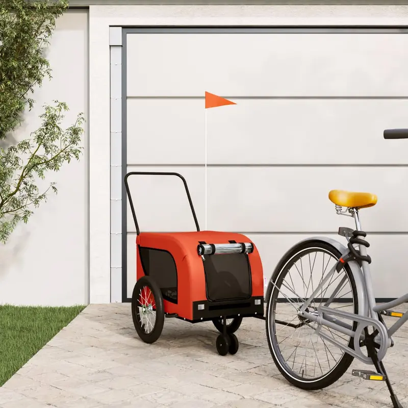 Remolque de bicicleta mascotas hierro tela Oxford naranja negro