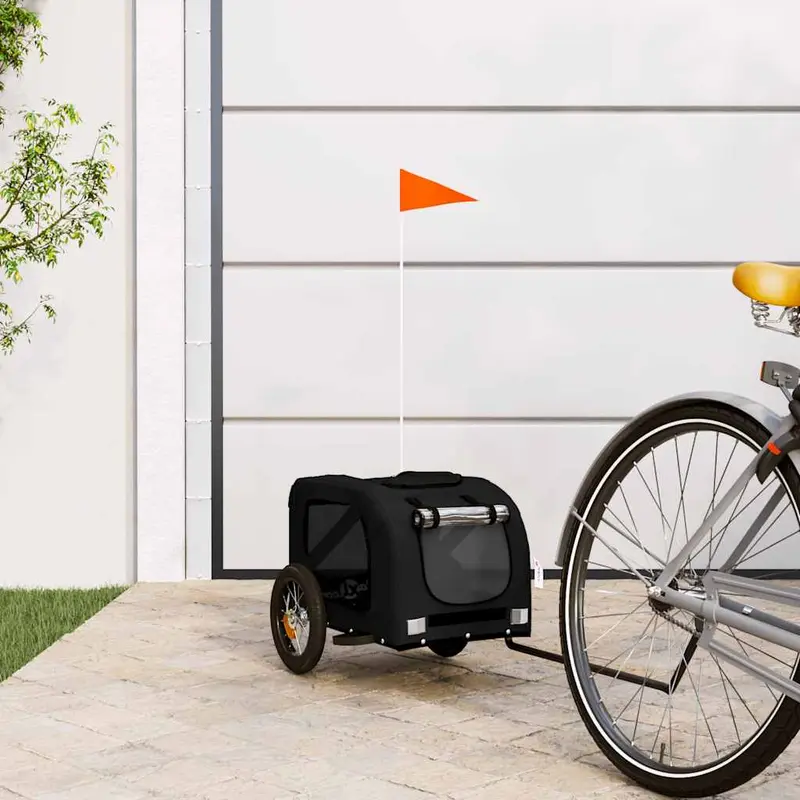 Remolque de bicicleta mascotas hierro tela Oxford negro