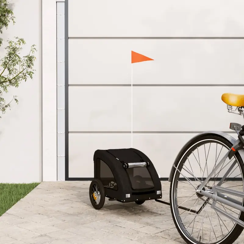 Remolque de bicicleta mascotas hierro tela Oxford negro
