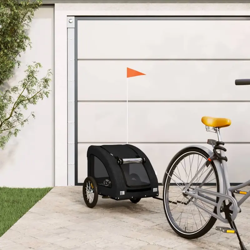 Remolque de bicicleta mascotas hierro tela Oxford negro