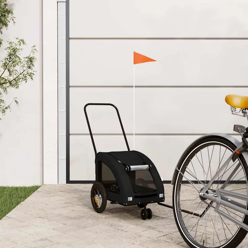 Remolque de bicicleta mascotas hierro tela Oxford negro