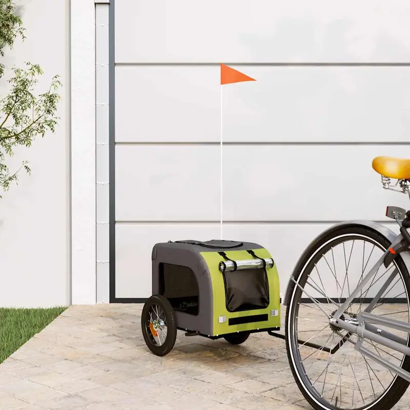 Remolque de bicicleta mascotas hierro tela Oxford verde gris