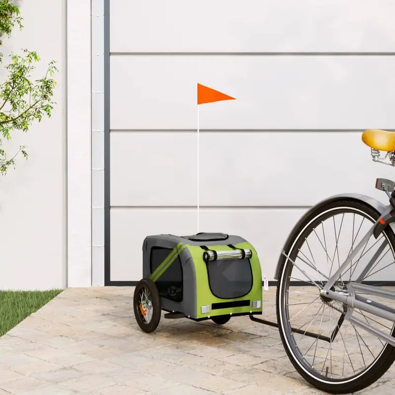 Remolque de bicicleta mascotas hierro tela Oxford verde gris