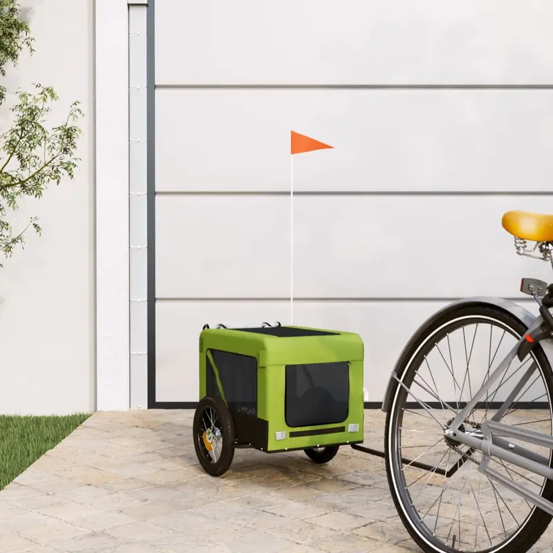 Remolque de bicicleta mascotas hierro tela Oxford verde negro
