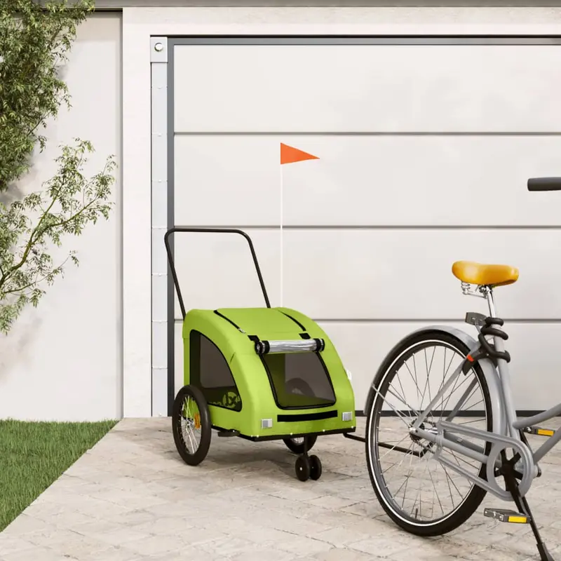 Remolque de bicicleta mascotas hierro tela Oxford verde