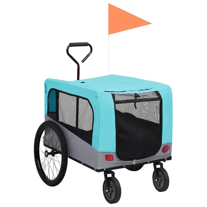 Remolque de bicicleta para mascotas cochecito 2 en 1 azul gris