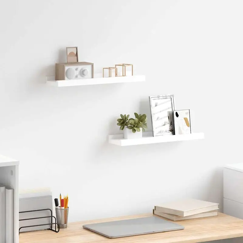 Repisa para marcos de fotos 2 uds MDF blanco 40x9x3 cm