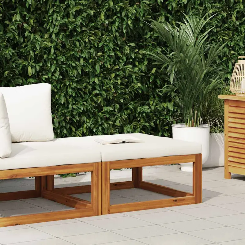 Reposapiés con cojín blanco crema madera maciza de acacia