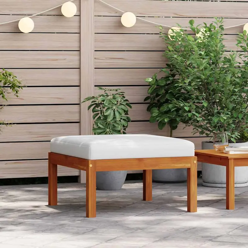 Reposapiés de jardín con cojín madera maciza de acacia
