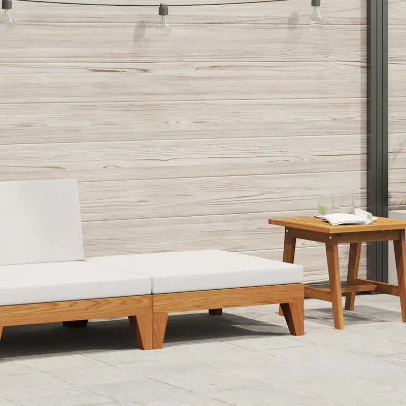 Reposapiés modular y cojín crema madera maciza de acacia