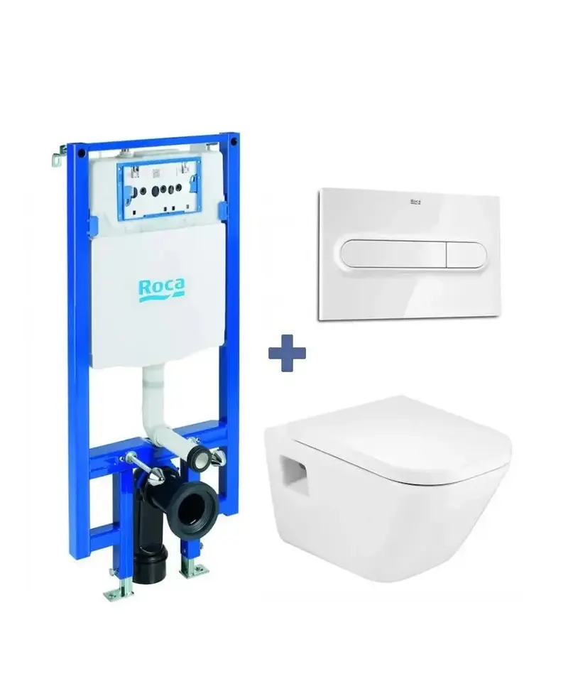ROCA Compact The Gap Pack inodoro suspendido con asiento y tapa con salida horizontal