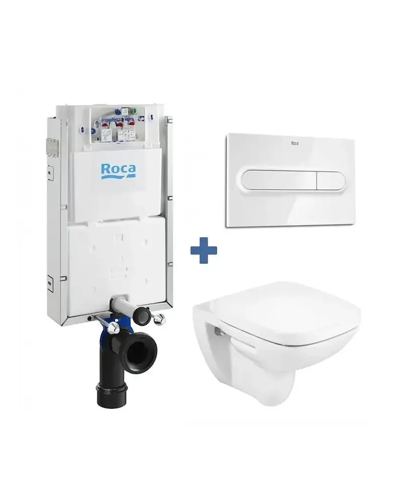 Roca Debba Basic Pack de inodoro suspendido salida horizontal de forma cuadrada recomendado para espacios públicos