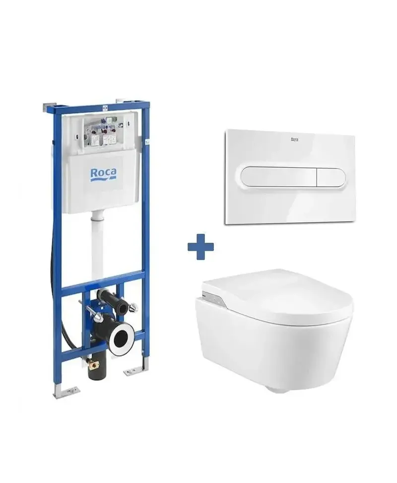 Roca Inspira pack In Wash inodoro suspendido con cisterna empotrada Bastidor y Placa pulsadora Smart One Toilet Roca