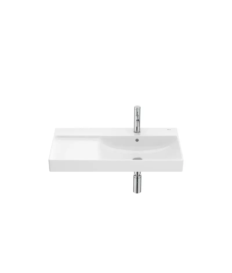 ROCA ONA A327688000 Lavabo mural de porcelana finceramic blanco brillo con cubeta a derecha 80x46 cm