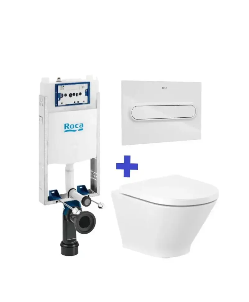 Roca The Gap Round Pack de inodoro compacto Rimless salida horizontal y cisterna compacta empotrable doble descarga Basic WC One Compact