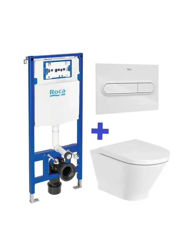 Roca The Gap Round Pack inodoro Rimless suspendido salida horizontal y cisterna compacta empotrable doble descarga Duplo WC One