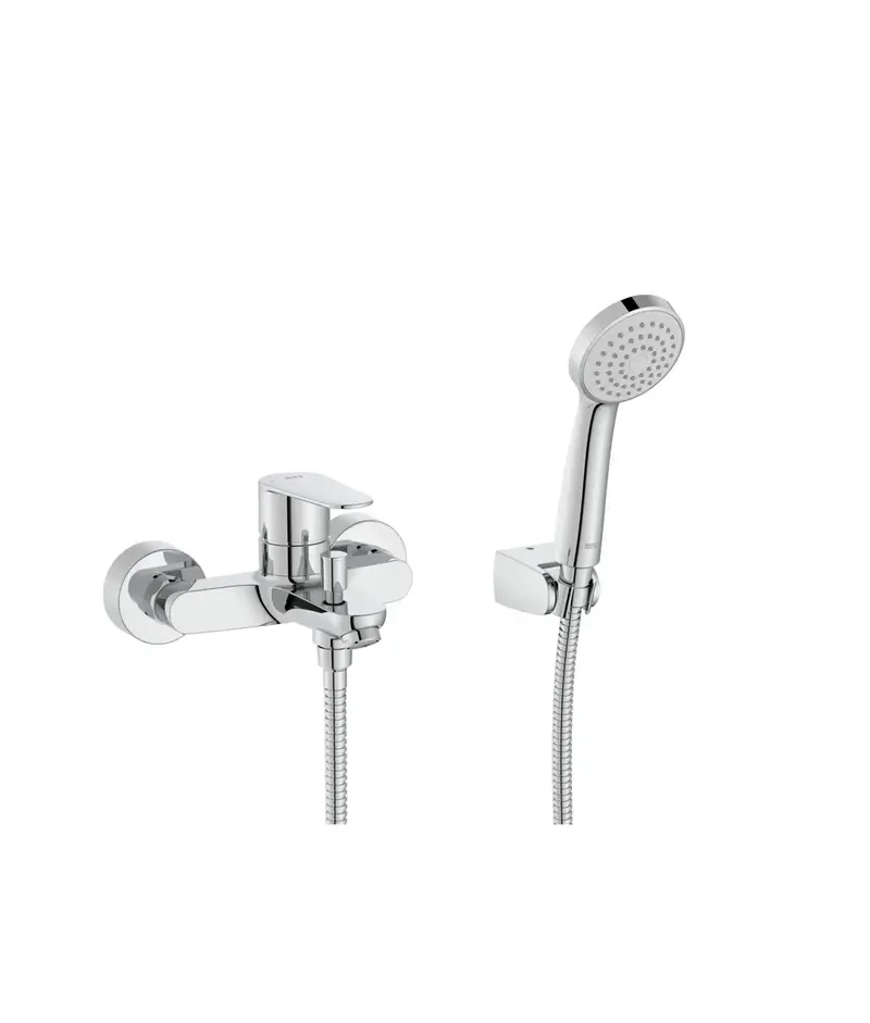 ROCA VICTORIA PLUS A5A014FC00 Grifo para baño con ducha de mano y flexible metálico en acabado color cromo