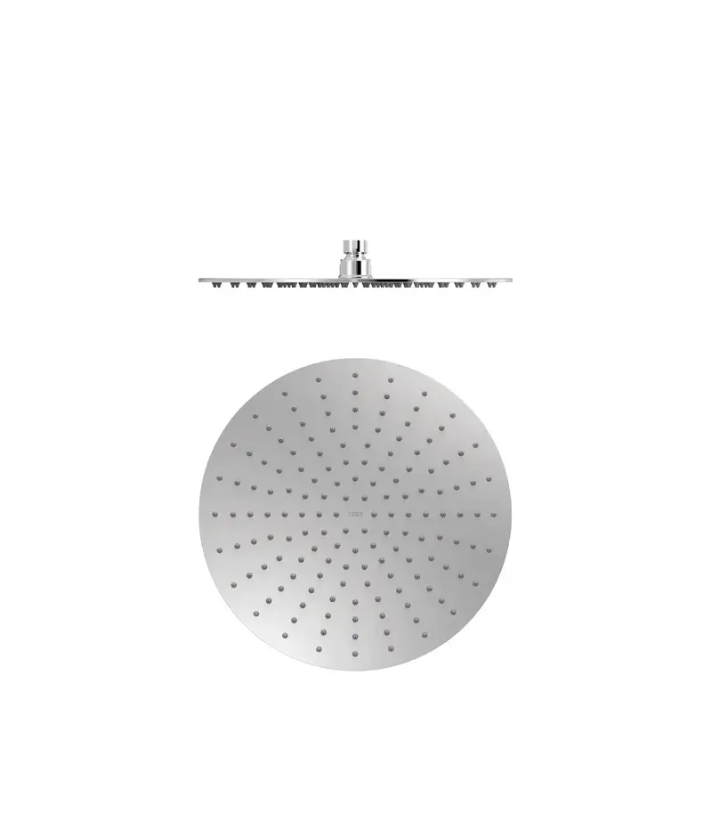 Rociador de ducha circular extrafino con rótula orientable en acero inoxidable con acabado cromado Tres