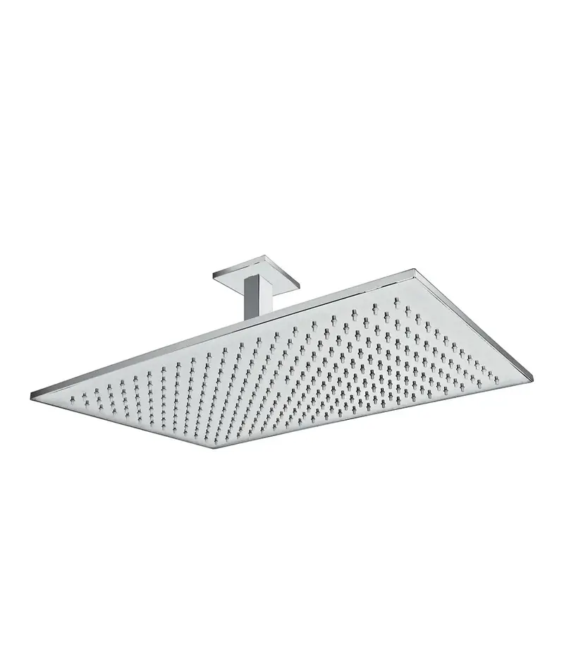 Rociador de ducha con brazo para techo rectangular de latón con acabado cromado TRES