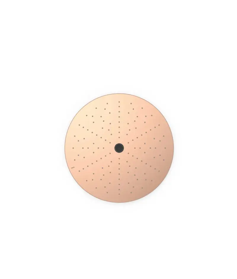 Rociador de ducha empotrado a techo en acero inoxidable con acabado oro rosa mate Tres