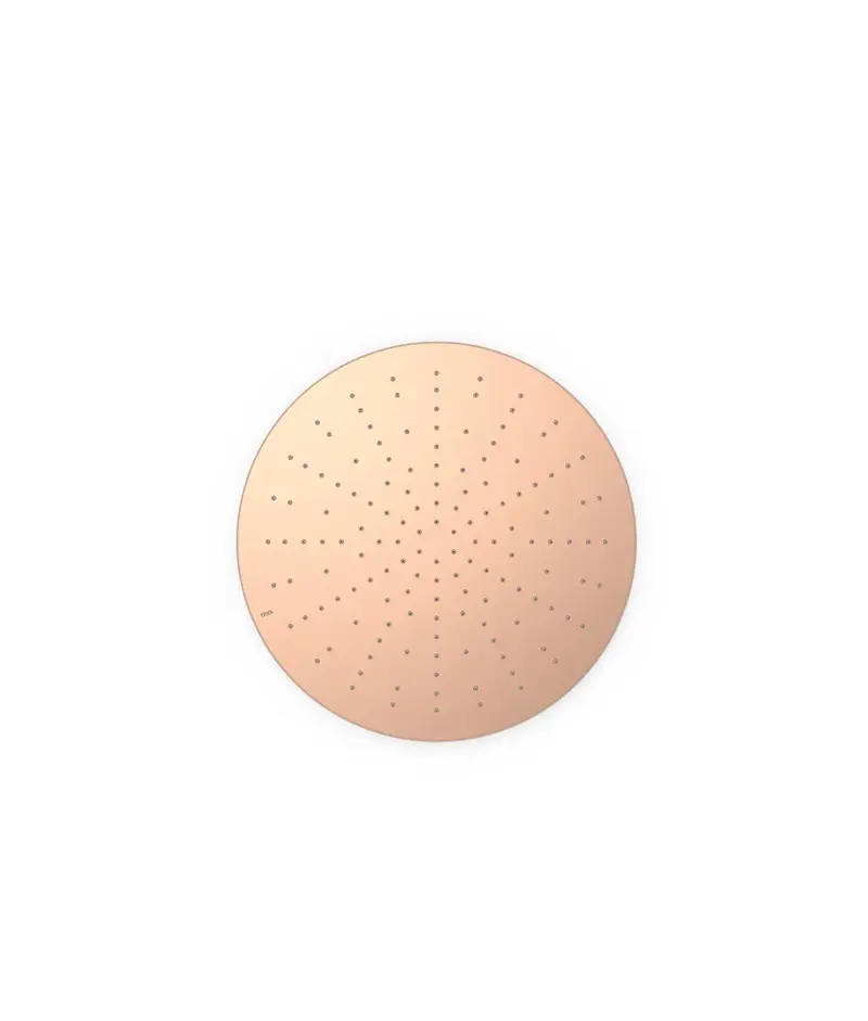 Rociador de ducha empotrado al techo hecho en acero inoxidable con acabado oro rosa mate Tres
