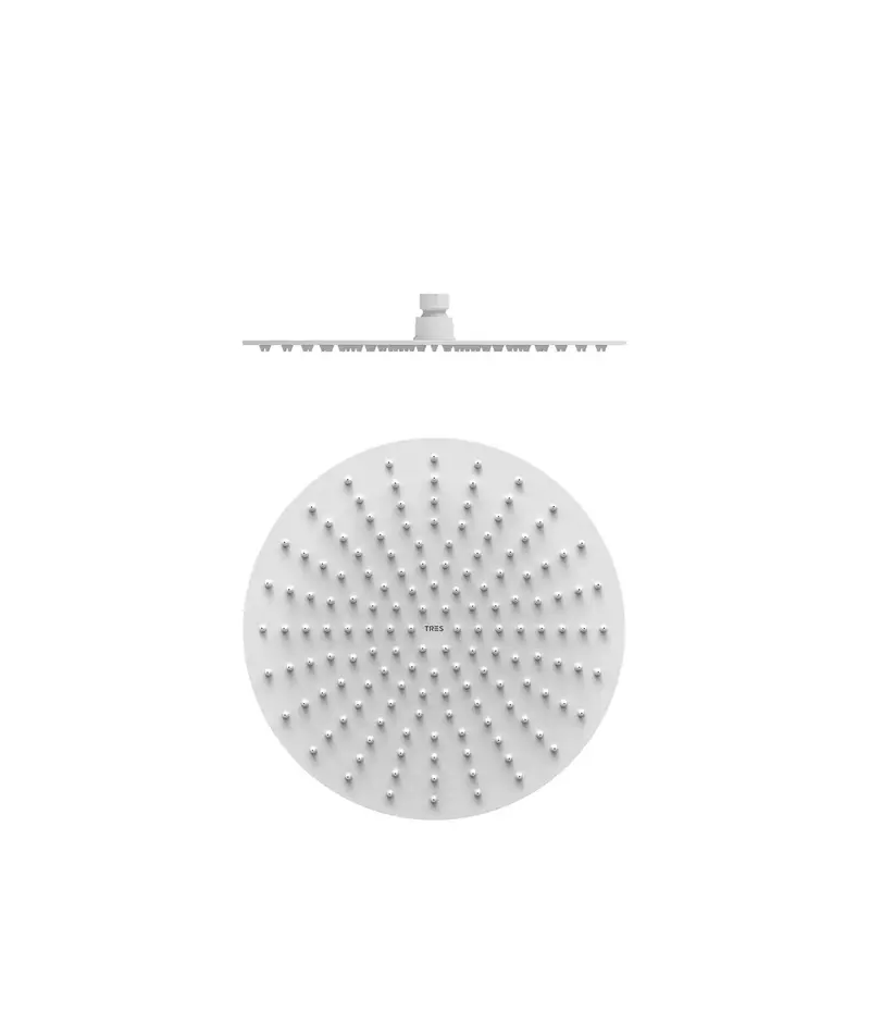 Rociador de ducha extrafino circular con rótula orientable en acero inoxidable blanco mate de 30 cm Tres