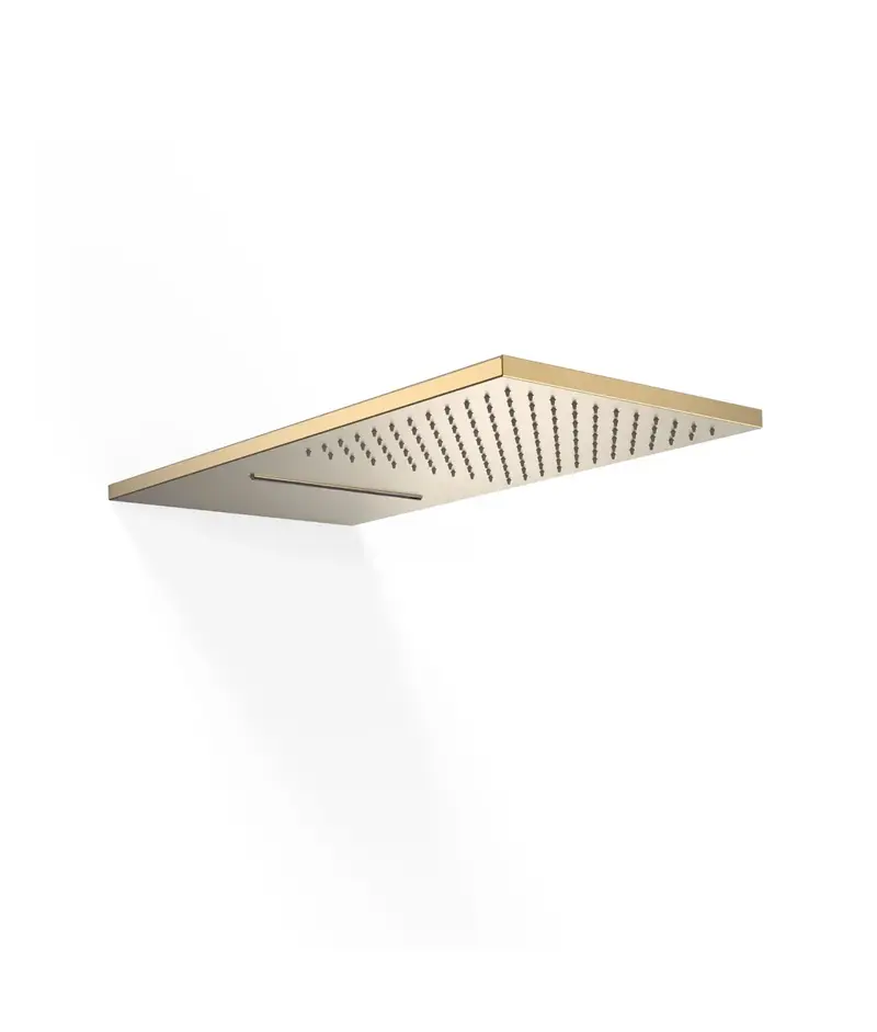 Rociador de ducha rectangular a pared en acero inoxidable con acabado dorado mate Complementos Tres