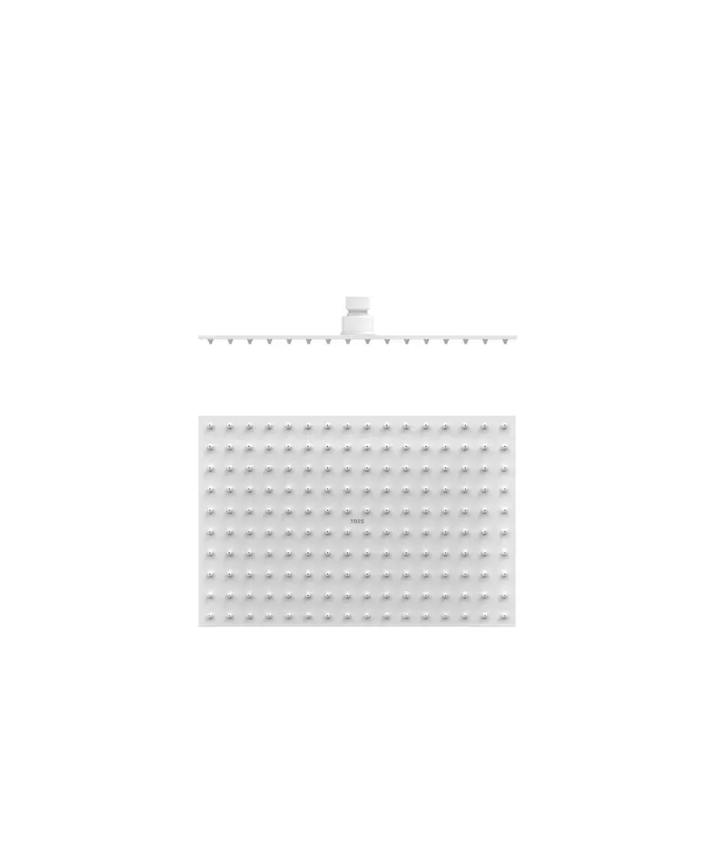 Rociador de ducha rectangular con rótula orientable en acero inoxidable acabado blanco mate Tres