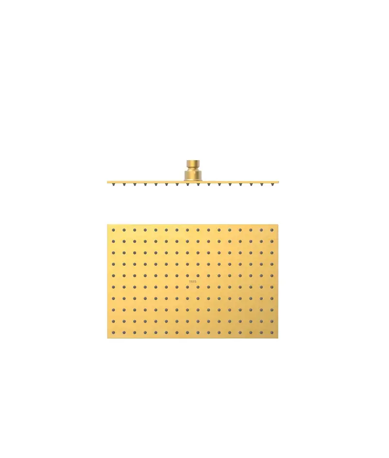 Rociador de ducha rectangular con rótula orientable en acero inoxidable acabado oro mate 24K Tres