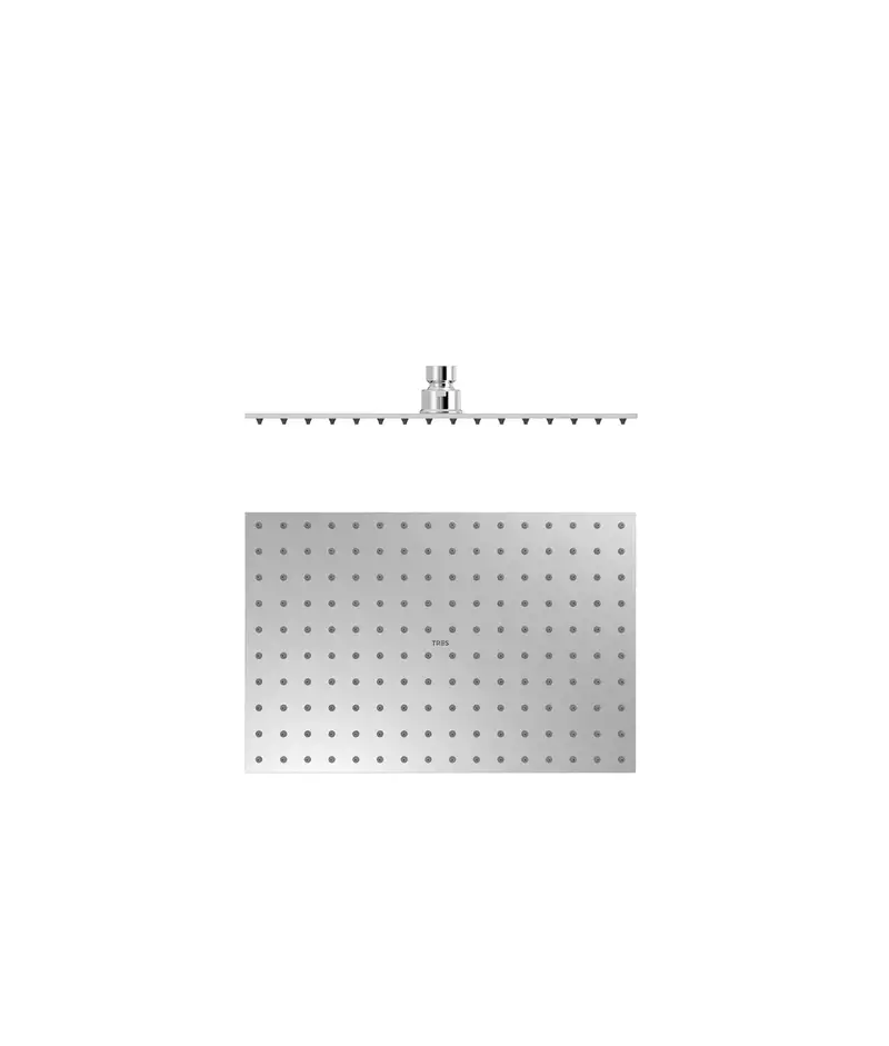 Rociador de ducha rectangular con rótula orientable, en acero inoxidable y acabado cromo, Tres