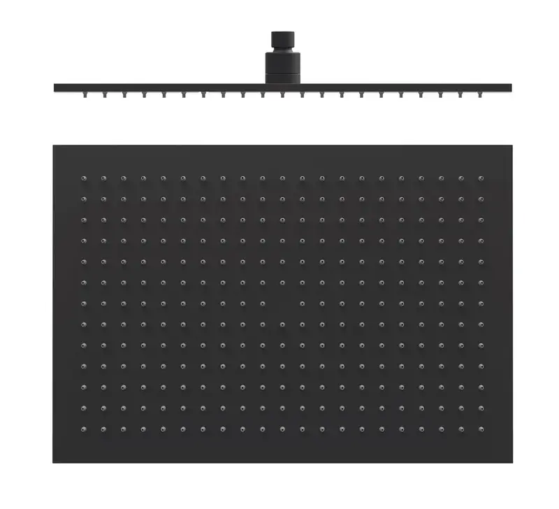Rociador para la ducha de forma rectangular fabricado en latón con acabado negro mate TRES
