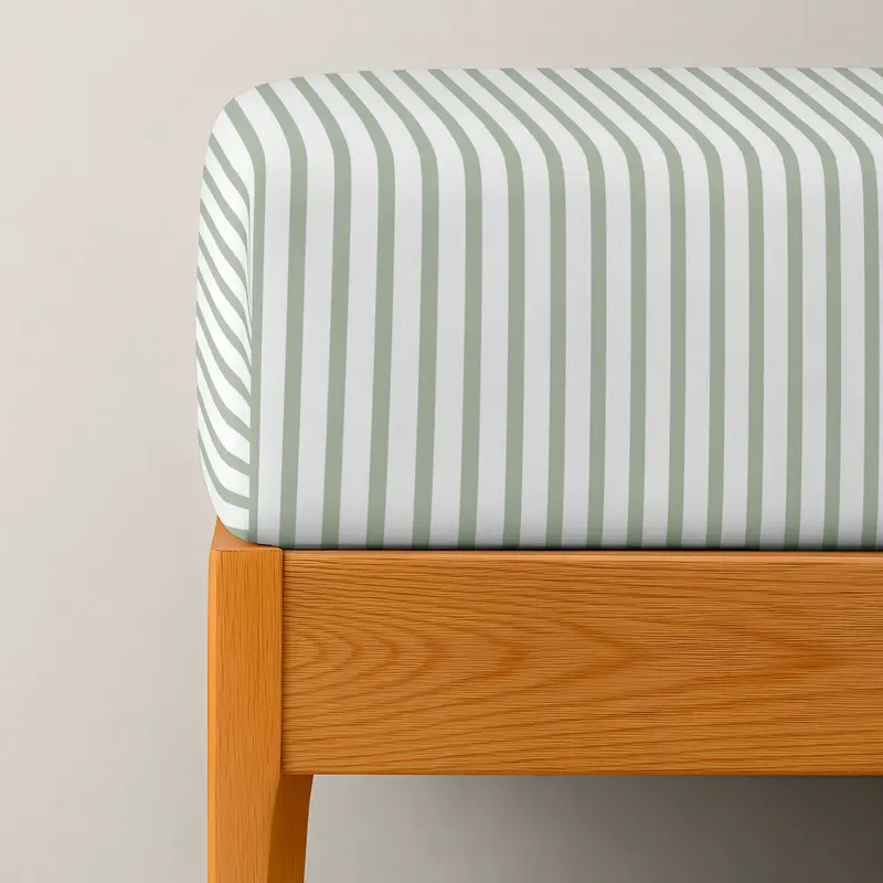 SÁBANA BAJERA AJUSTABLE CUNA BEBÉ 100% ALGODÓN GREEN STRIPES