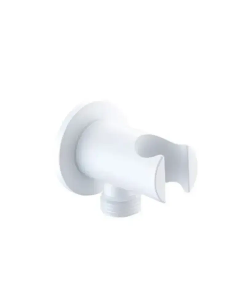 Salida de flexo y soporte para ducha de base circular fabricado en latón de acabado blanco de Imex