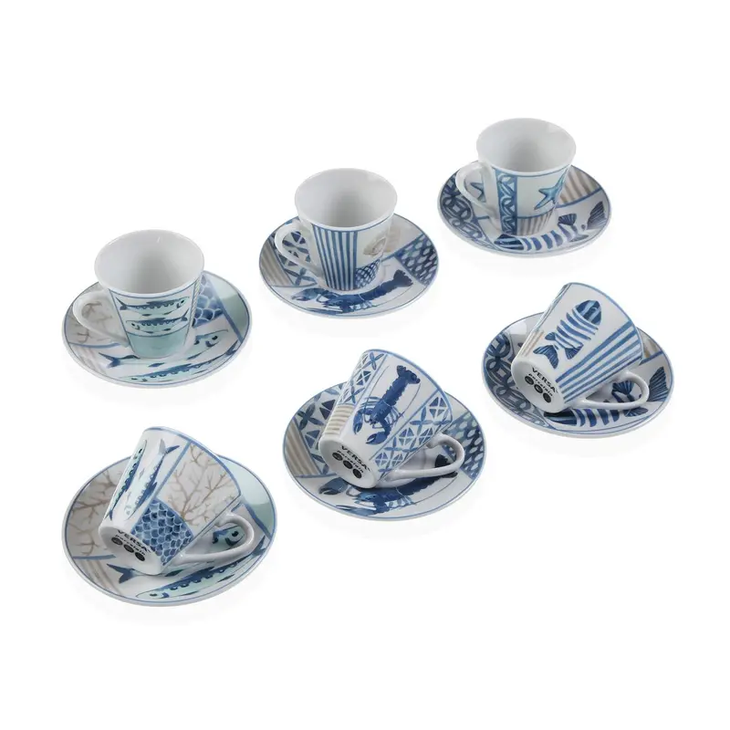 SET 6 CAFÉ /PLATO MOTIVO MARINO AZUL