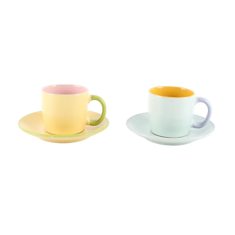 SET 6 CAFE TAZAS C/PLATO PASTEL