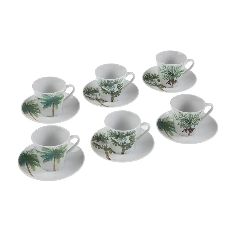 SET 6 TAZAS CAFE CON PLATO HOJAS