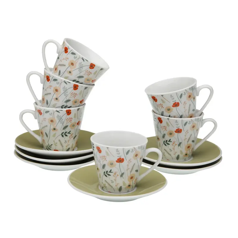 SET 6 TAZAS CAFE CON PLATO VERDI