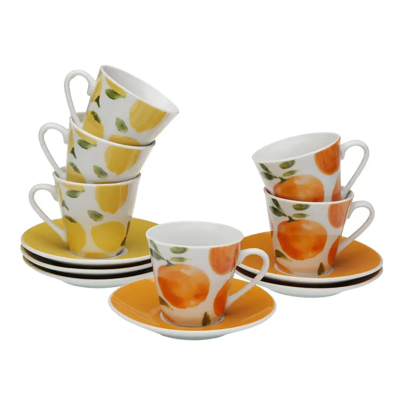 SET 6 TAZAS CAFE LIMONES NARANJAS