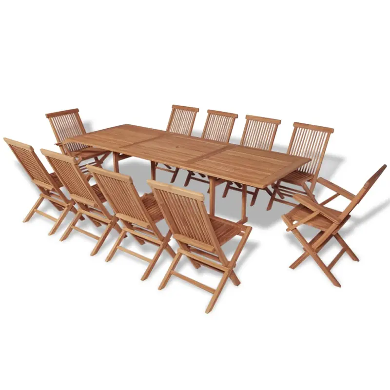 Set comedor de jardín 11 pzas con sillas plegables teca maciza