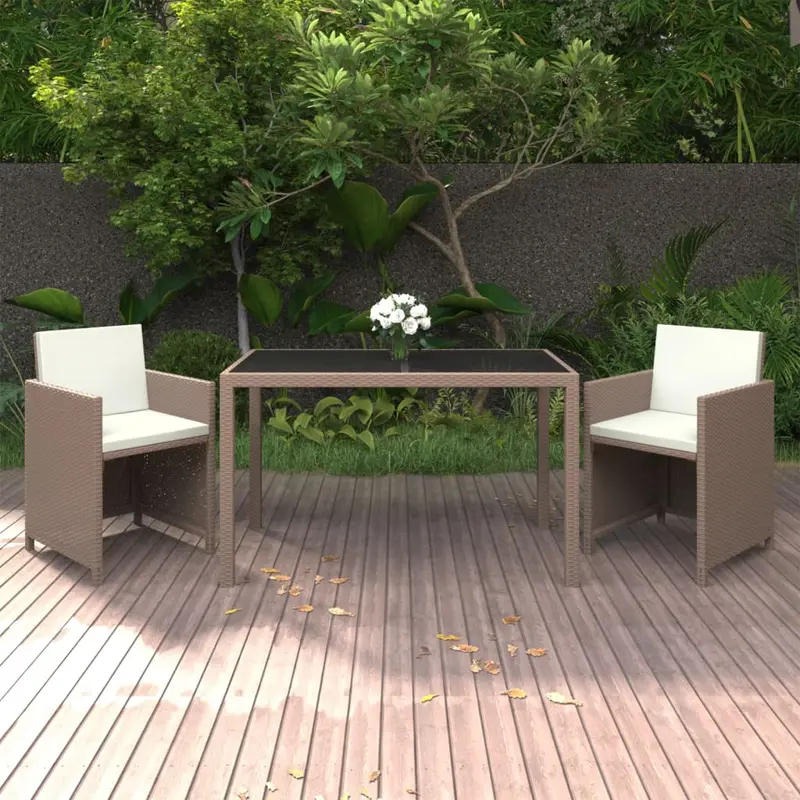 Set comedor de jardín 3 pzas con cojines ratán sintético beige